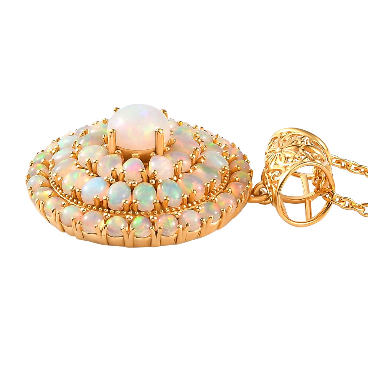 Natürlicher, äthiopischer Opal-Anhänger mit Kette, 925 Silber vergoldet ca. 6.69 ct