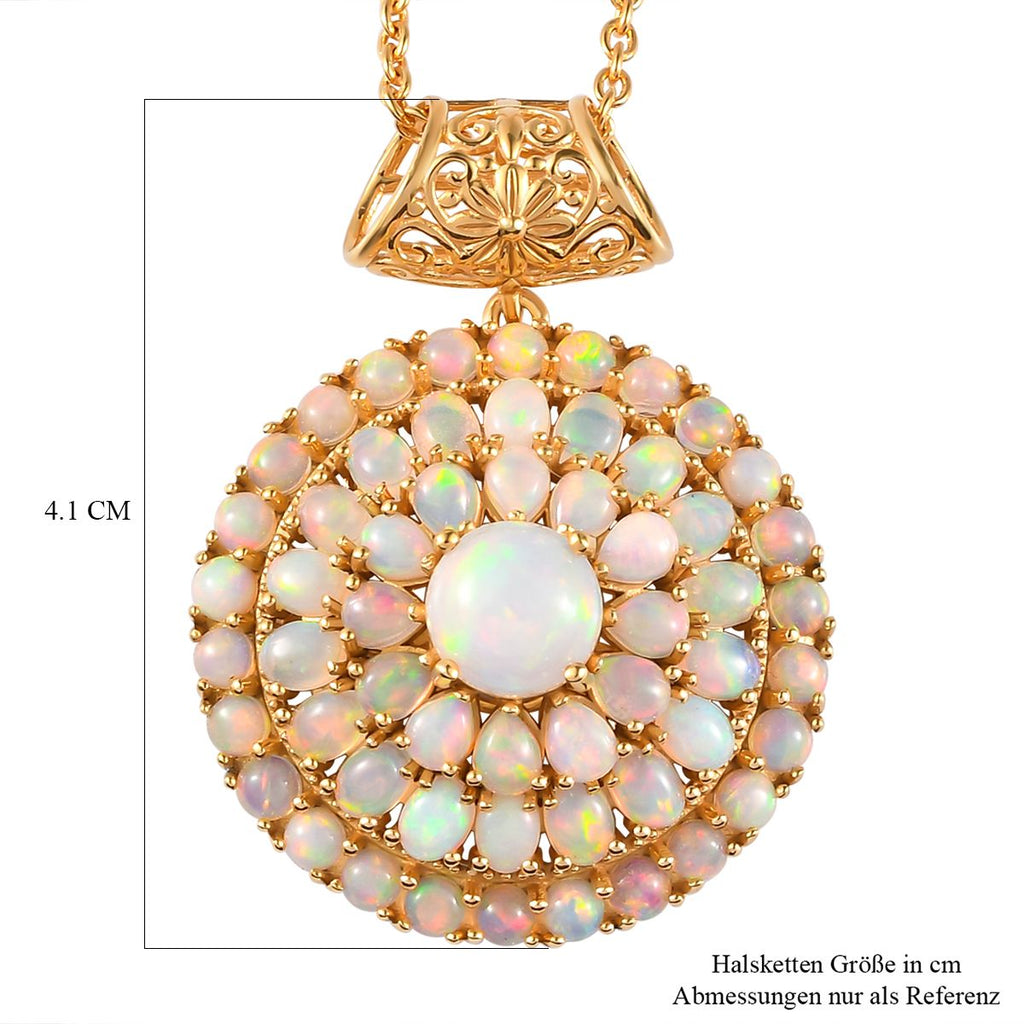 Natürlicher, äthiopischer Opal-Anhänger mit Kette, 925 Silber vergoldet ca. 6.69 ct