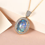 Boulder Opal Triplett und weißer Zirkon-Anhänger mit Kette, 925 Silber vergoldet ca. 5.80 ct
