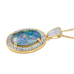 Boulder Opal Triplett und weißer Zirkon-Anhänger mit Kette, 925 Silber vergoldet ca. 5.80 ct