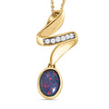Boulder Opal Triplett und weißer Zirkon-Anhänger mit Kette, 925 Silber vergoldet ca. 1.04 ct