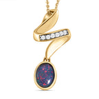 Boulder Opal Triplett und weißer Zirkon-Anhänger mit Kette, 925 Silber vergoldet ca. 1,04 ct