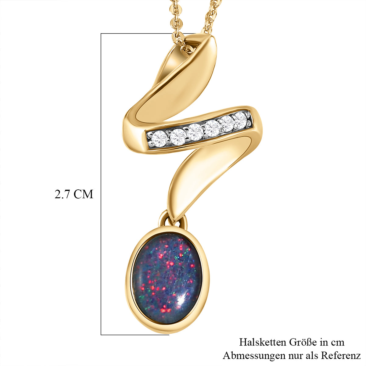 Boulder Opal Triplett und weißer Zirkon-Anhänger mit Kette, 925 Silber vergoldet ca. 1,04 ct