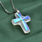 Weißer Kristall Kreuz-Anhänger mit Kette, reiner Edelstahl