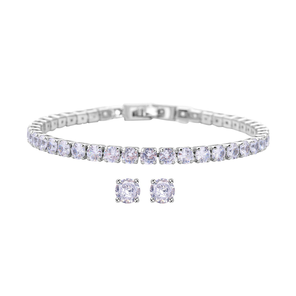 2er Weiße Zirkonia-Ohrstecker mit Armband, reines Messing ca. 21.00 ct