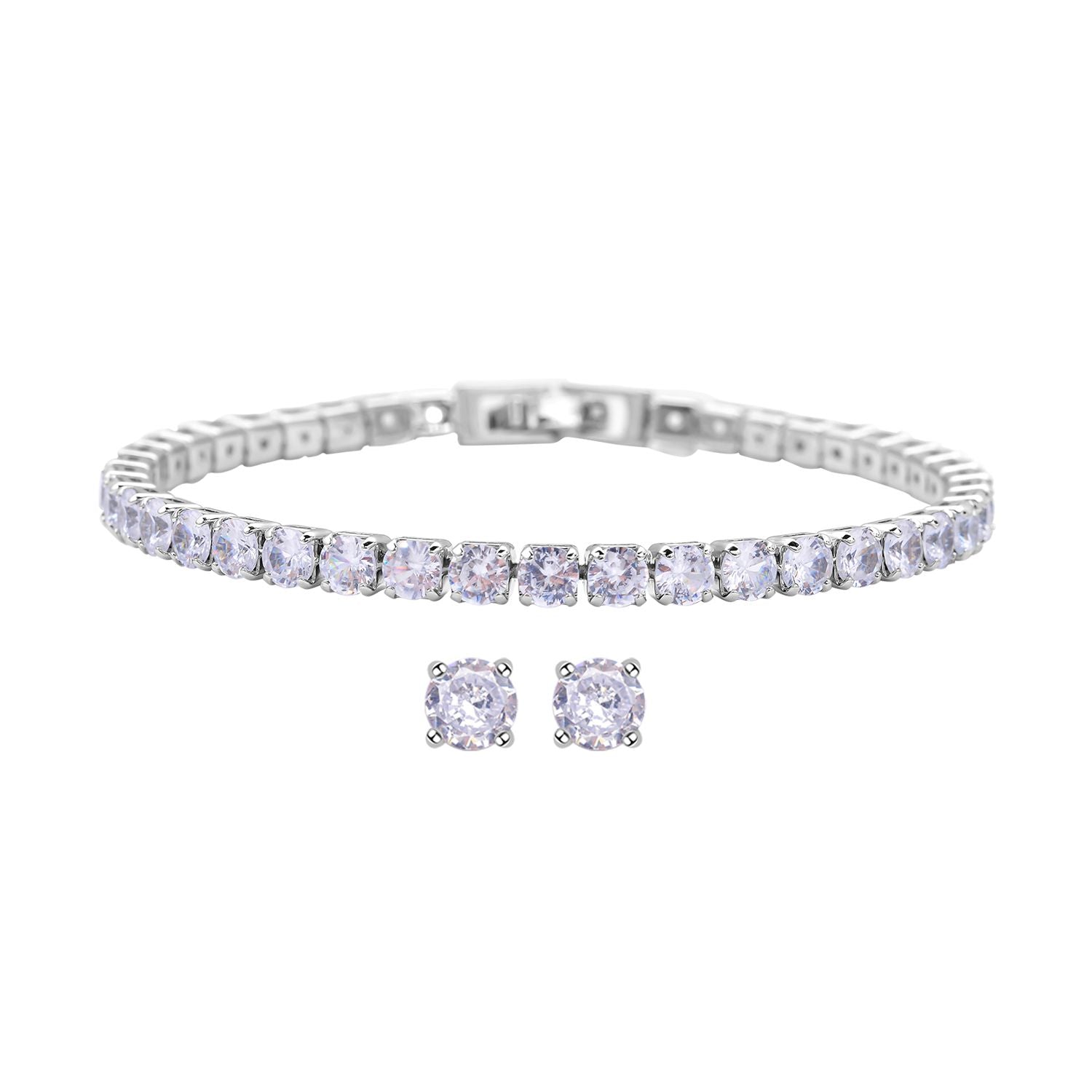 2er Weiße Zirkonia-Ohrstecker mit Armband, reines Messing ca. 21.00 ct