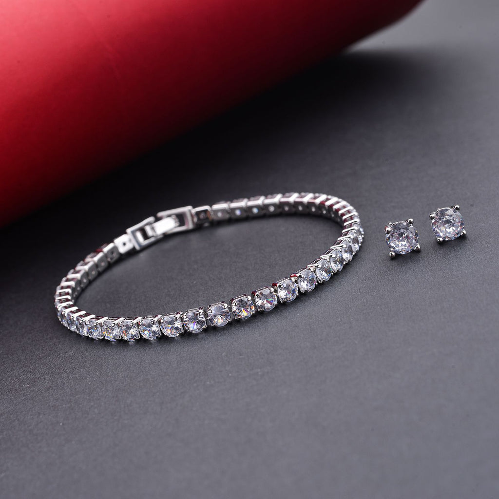2er Weiße Zirkonia-Ohrstecker mit Armband, reines Messing ca. 21.00 ct
