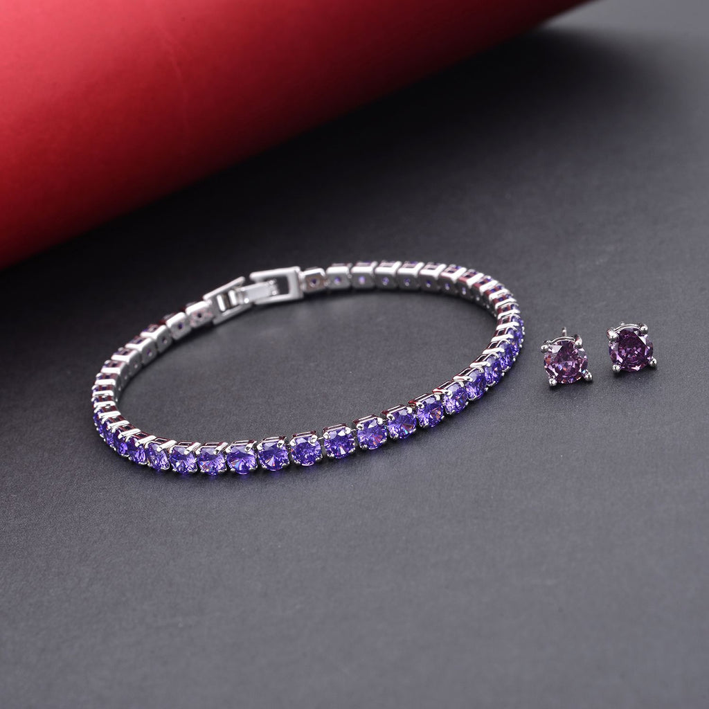 Lila Zirkonia-Ohrstecker mit Armband, reines Messing ca. 21,00 ct