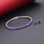 Lila Zirkonia-Ohrstecker mit Armband, reines Messing ca. 21,00 ct