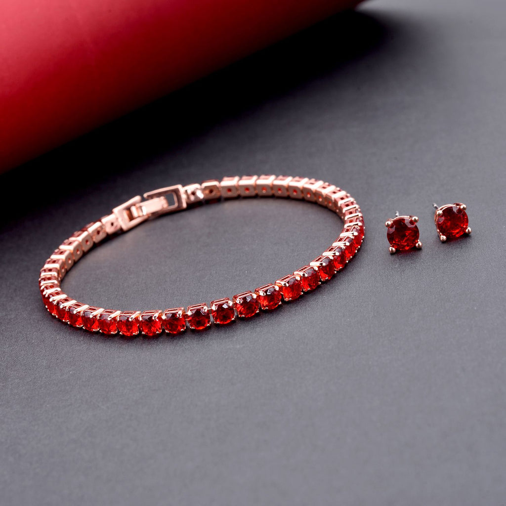Rote Zirkonia-Ohrstecker mit Armband, reines Messing ca. 21,00 ct
