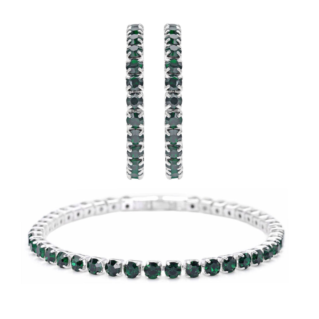Diopsid-farbene Kristall-Ohrringe mit Armband, reines Messing