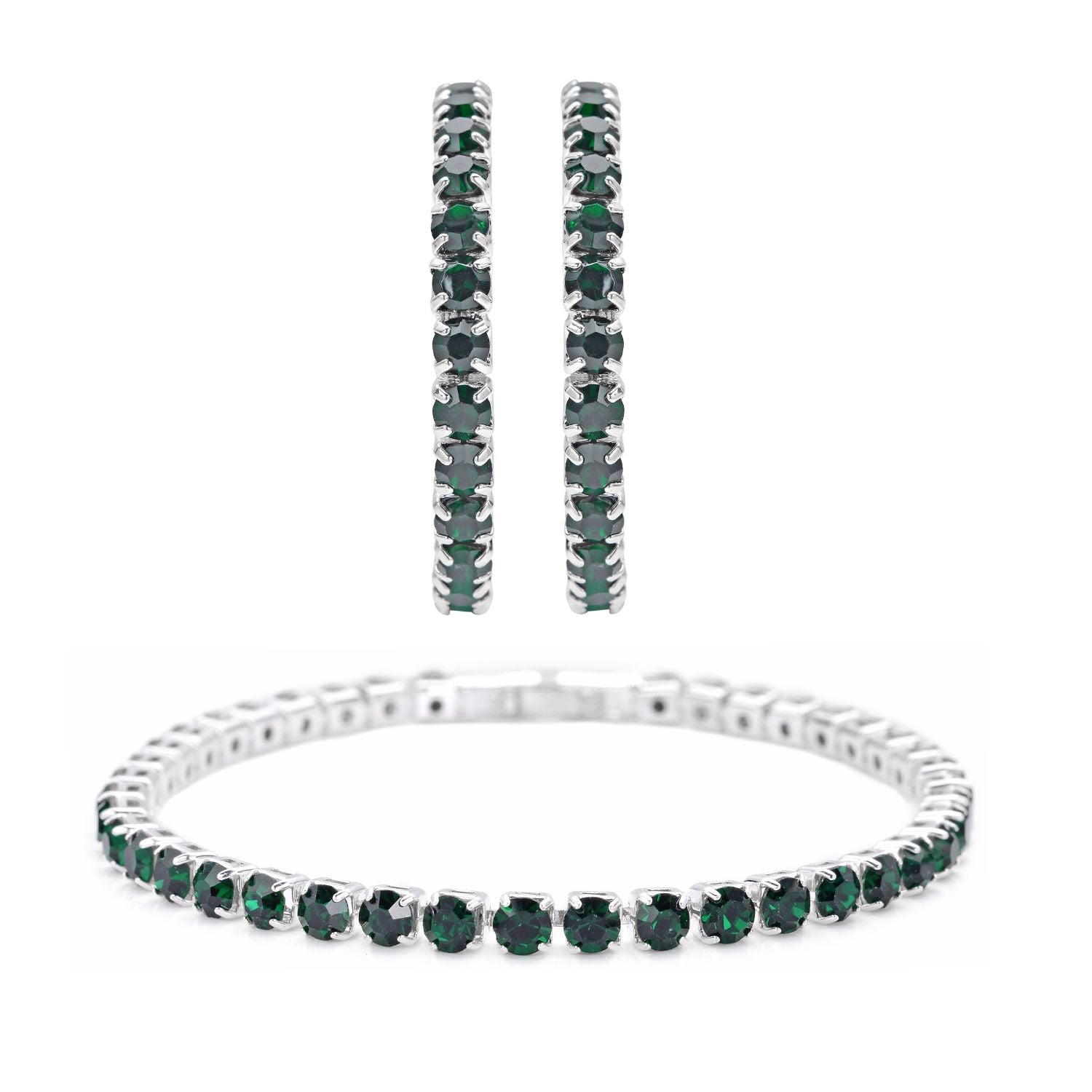 Diopsid-farbene Kristall-Ohrringe mit Armband, reines Messing
