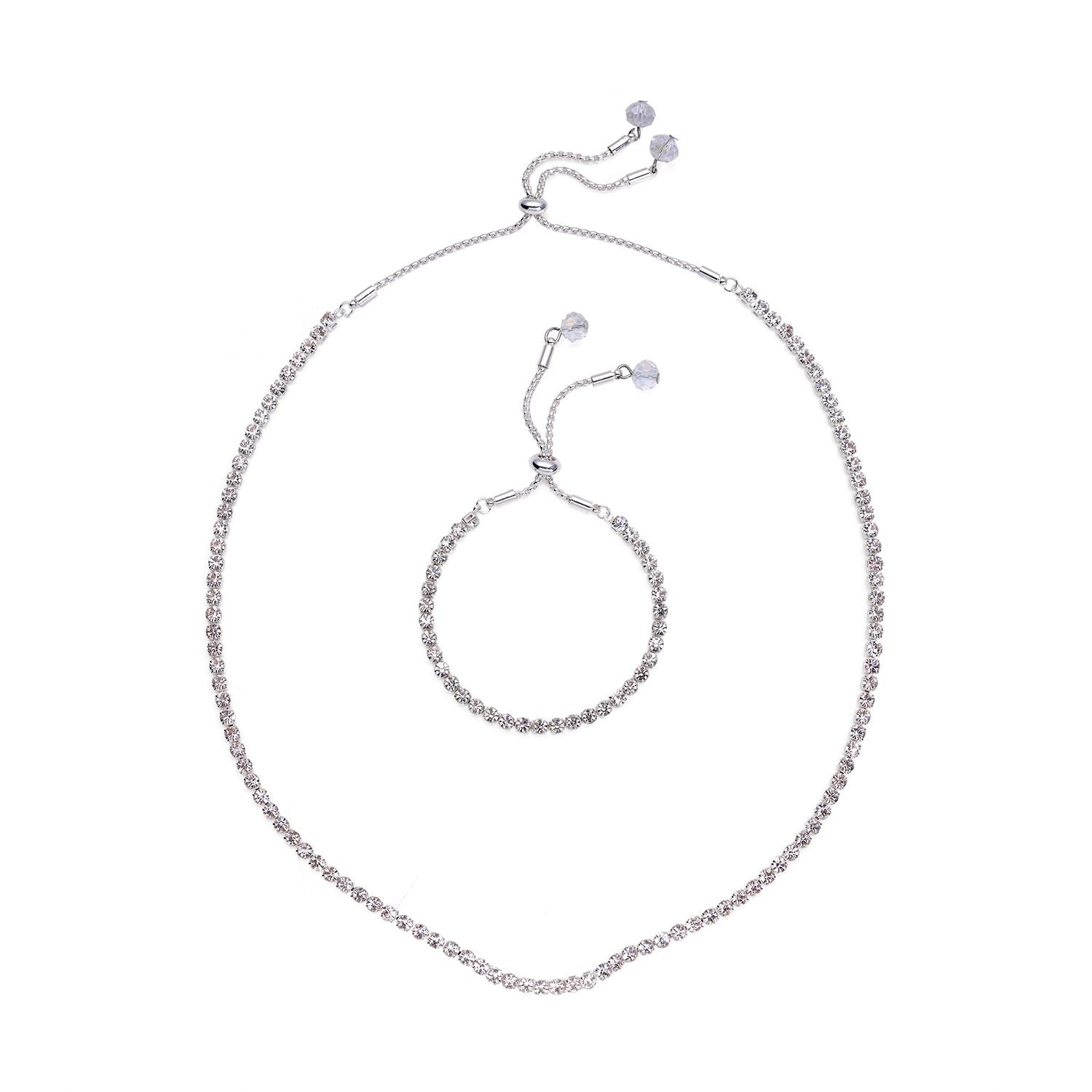 Weiße Kristall-Halskette mit Armband, reines Messing