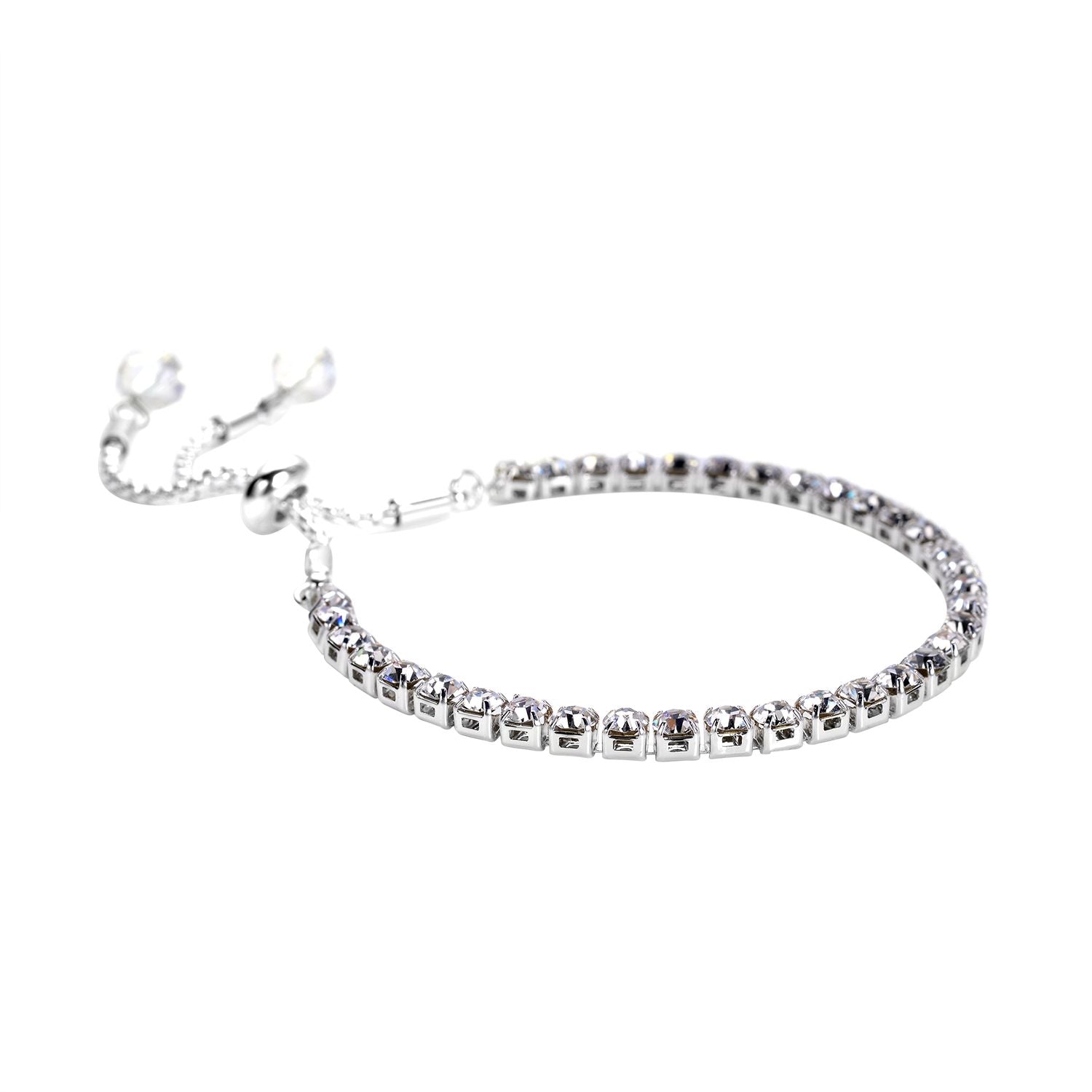 Weiße Kristall-Halskette mit Armband, reines Messing