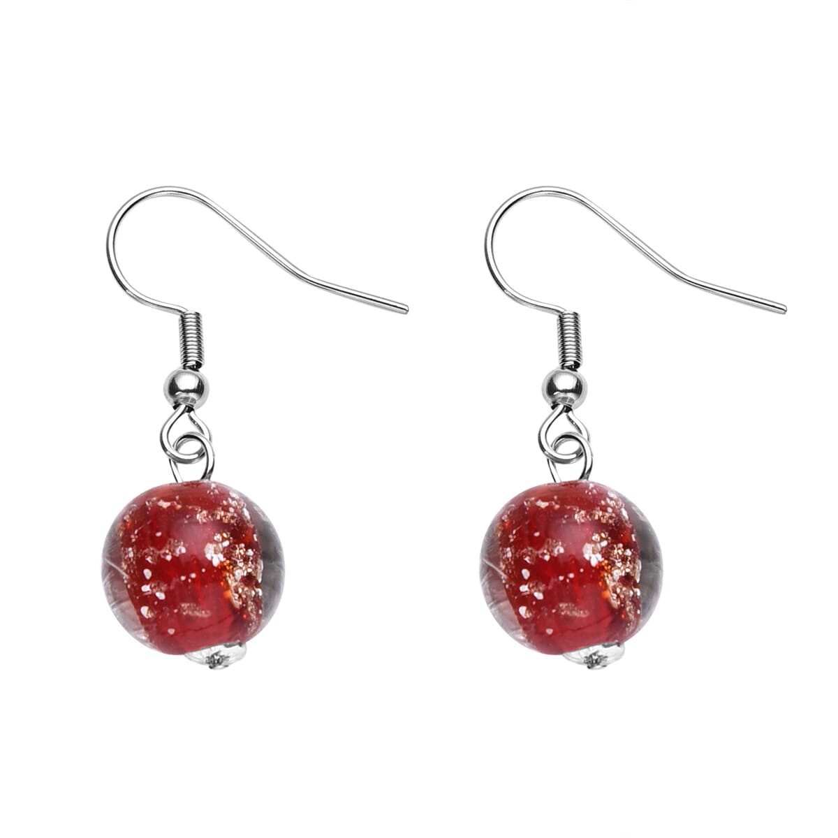 2er Set - Murano-Glasperlen Design, flexibles Armband und Ohrringe, Reiner Edelstahl, Rot