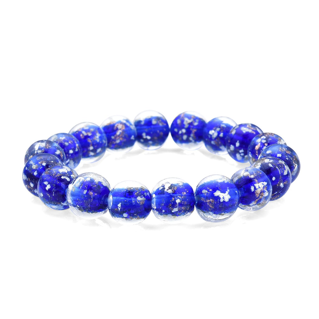 2er Set - Murano-Glasperlen Design, flexibles Armband und Ohrringe, Reiner Edelstahl, Blau