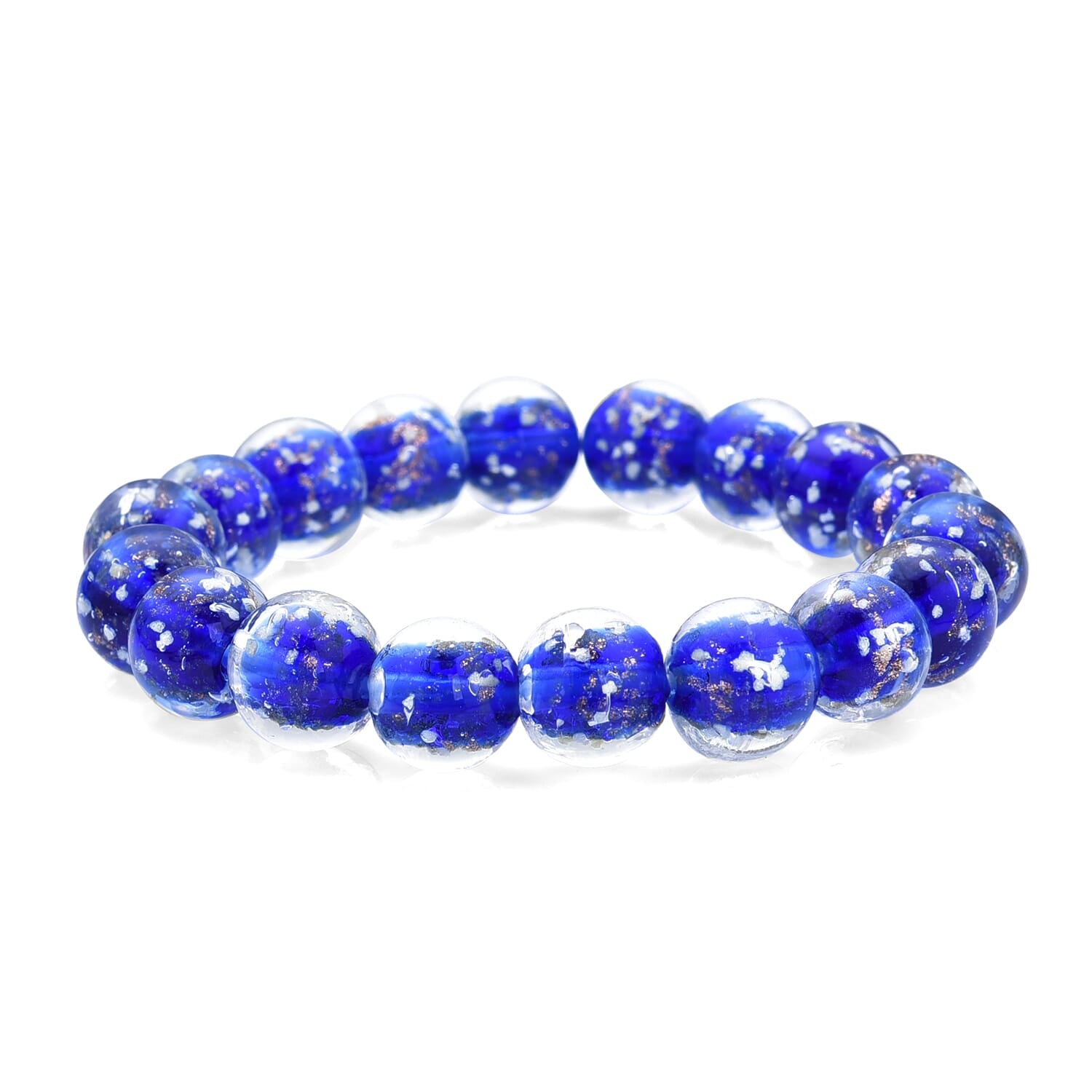 2er Set - Murano-Glasperlen Design, flexibles Armband und Ohrringe, Reiner Edelstahl, Blau