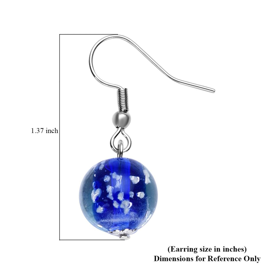 2er Set - Murano-Glasperlen Design, flexibles Armband und Ohrringe, Reiner Edelstahl, Blau