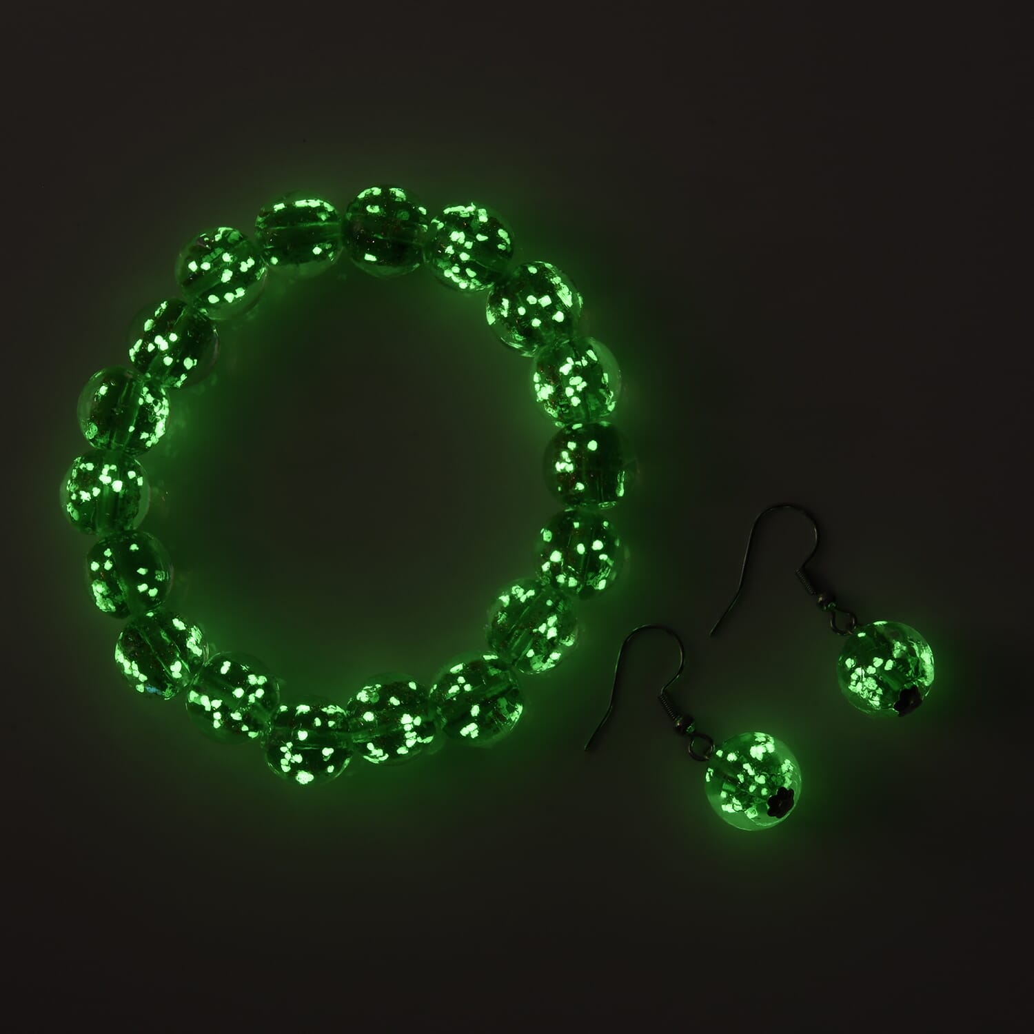 2er Set - Murano-Glasperlen Design, flexibles Armband und Ohrringe, Reiner Edelstahl, Grün