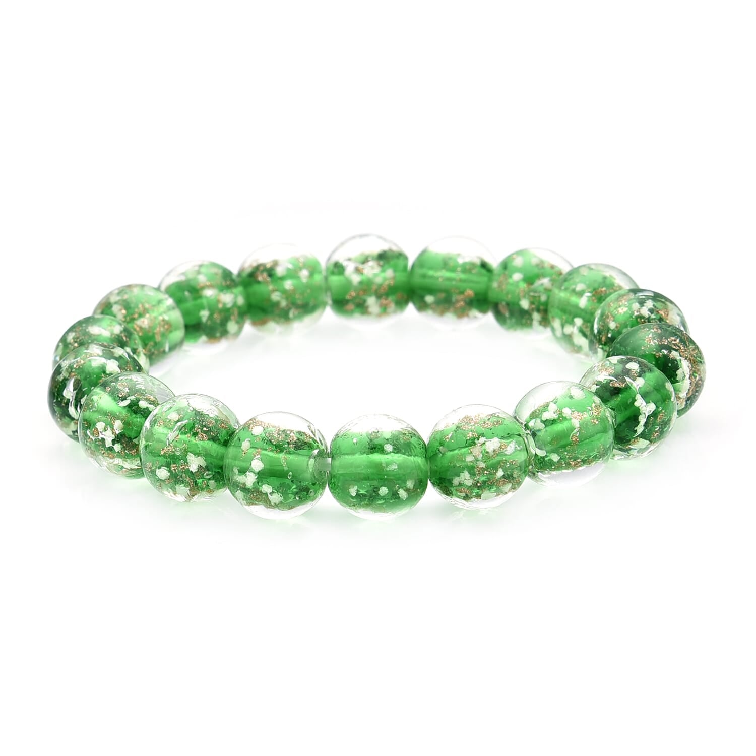 2er Set - Murano-Glasperlen Design, flexibles Armband und Ohrringe, Reiner Edelstahl, Grün