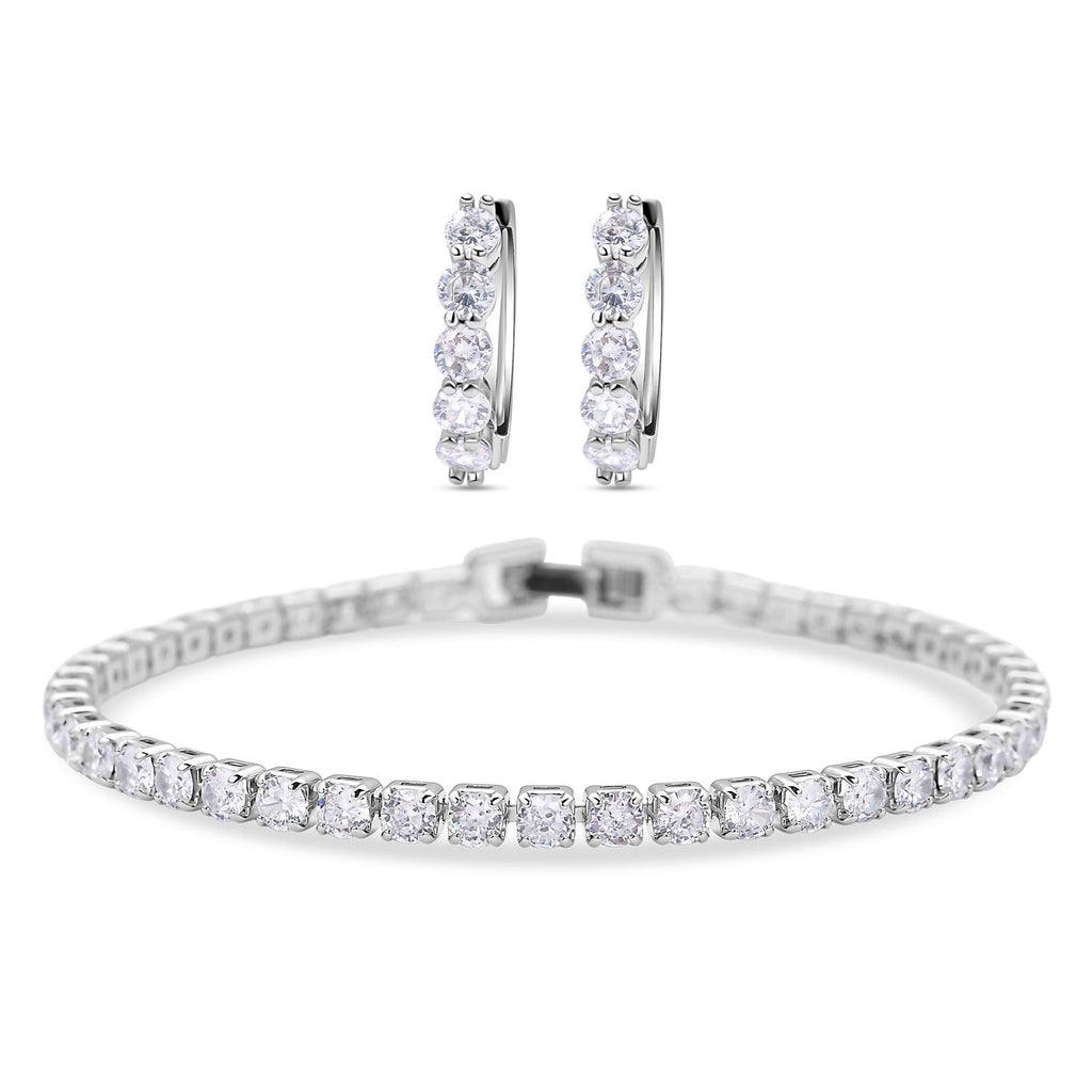 Weißes Zirkonia-Armband und Creolen, reines Messing ca. 15,50 ct