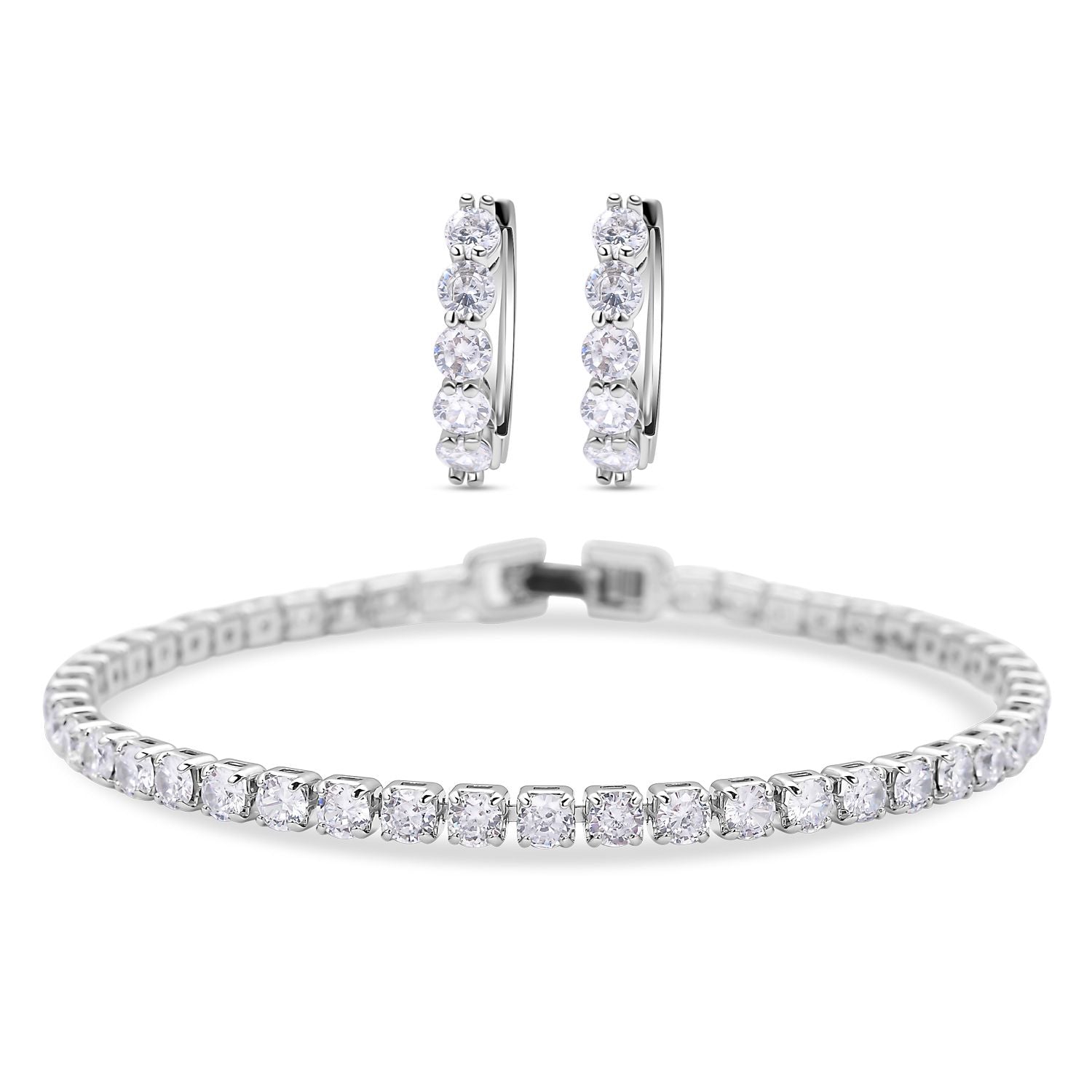 Weißes Zirkonia-Armband und Creolen, reines Messing ca. 15,50 ct