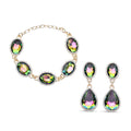 2er-Set, simuliertes, grünes und weißes Kristall-Armband und Ohrringe - 132,80 ct.