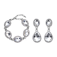 2er Set, Weißes Glaskristall Armband und Ohrringe, silberfarben 132.80 ct