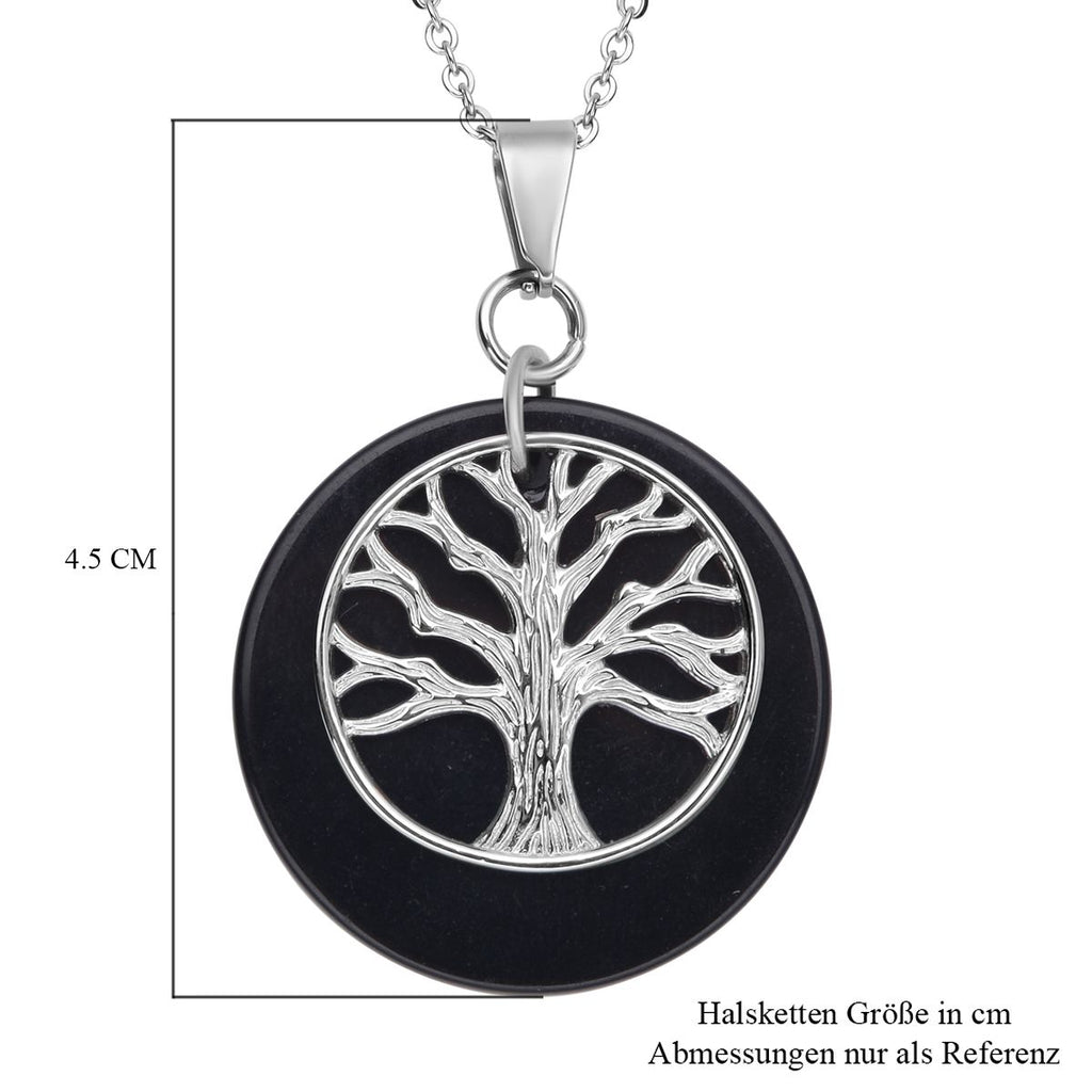 Schwarz gefärbter Achat-Anhänger mit Kette, reiner Edelstahl ca. 19,50 ct