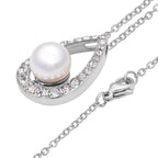 Weißer Muschelkernperlen und Kristall-Anhänger mit Kette, reiner Edelstahl