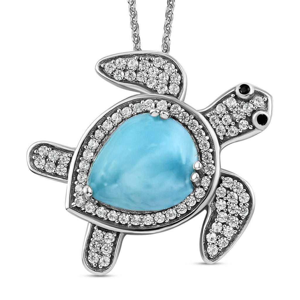 Larimar und weißer Zirkon Anhänger mit Kette, 925 Silber platiniert ca. 5,84 ct