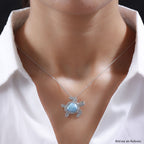 Larimar und weißer Zirkon Anhänger mit Kette, 925 Silber platiniert ca. 5,84 ct