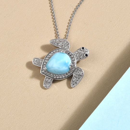Larimar und weißer Zirkon Anhänger mit Kette, 925 Silber platiniert ca. 5,84 ct