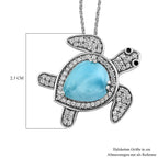 Larimar und weißer Zirkon Anhänger mit Kette, 925 Silber platiniert ca. 5,84 ct