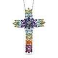 Mehrfarbiger Edelstein Kreuz-Anhänger mit Kette, 925 Silber platiniert ca. 7.89 ct