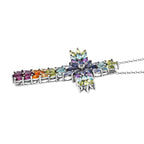 Mehrfarbiger Edelstein Kreuz-Anhänger mit Kette, 925 Silber platiniert ca. 7.89 ct