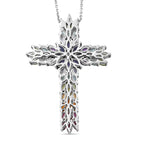 Mehrfarbiger Edelstein Kreuz-Anhänger mit Kette, 925 Silber platiniert ca. 7.89 ct