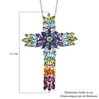 Mehrfarbiger Edelstein Kreuz-Anhänger mit Kette, 925 Silber platiniert ca. 7.89 ct