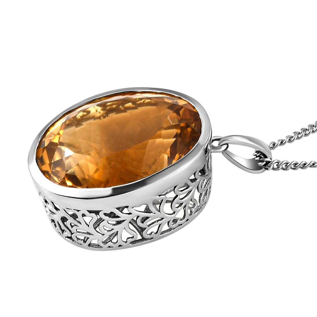 AAA Citrin-Anhänger mit Kette, 925 Silber platiniert ca. 50,89 ct