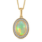 Natürlicher, äthiopischer Welo Opal und weißer Zirkon-Anhänger mit Kette, 925 Silber vergoldet ca. 3,71 ct