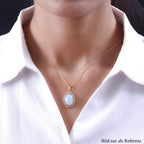 Natürlicher, äthiopischer Welo Opal und weißer Zirkon-Anhänger mit Kette, 925 Silber vergoldet ca. 3,71 ct