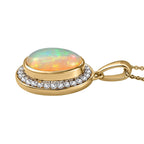 Natürlicher, äthiopischer Welo Opal und weißer Zirkon-Anhänger mit Kette, 925 Silber vergoldet ca. 3,71 ct