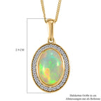Natürlicher, äthiopischer Welo Opal und weißer Zirkon-Anhänger mit Kette, 925 Silber vergoldet ca. 3,71 ct