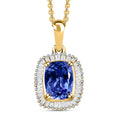 Tansanit und weißer Diamant-Anhänger mit Kette, 925 Silber Gelbgold Vermeil ca. 1,66 ct