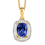 Tansanit und weißer Diamant-Anhänger mit Kette, 925 Silber Gelbgold Vermeil ca. 1,66 ct