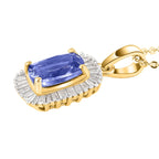 Tansanit und weißer Diamant-Anhänger mit Kette, 925 Silber Gelbgold Vermeil ca. 1,66 ct