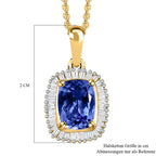 Tansanit und weißer Diamant-Anhänger mit Kette, 925 Silber Gelbgold Vermeil ca. 1,66 ct
