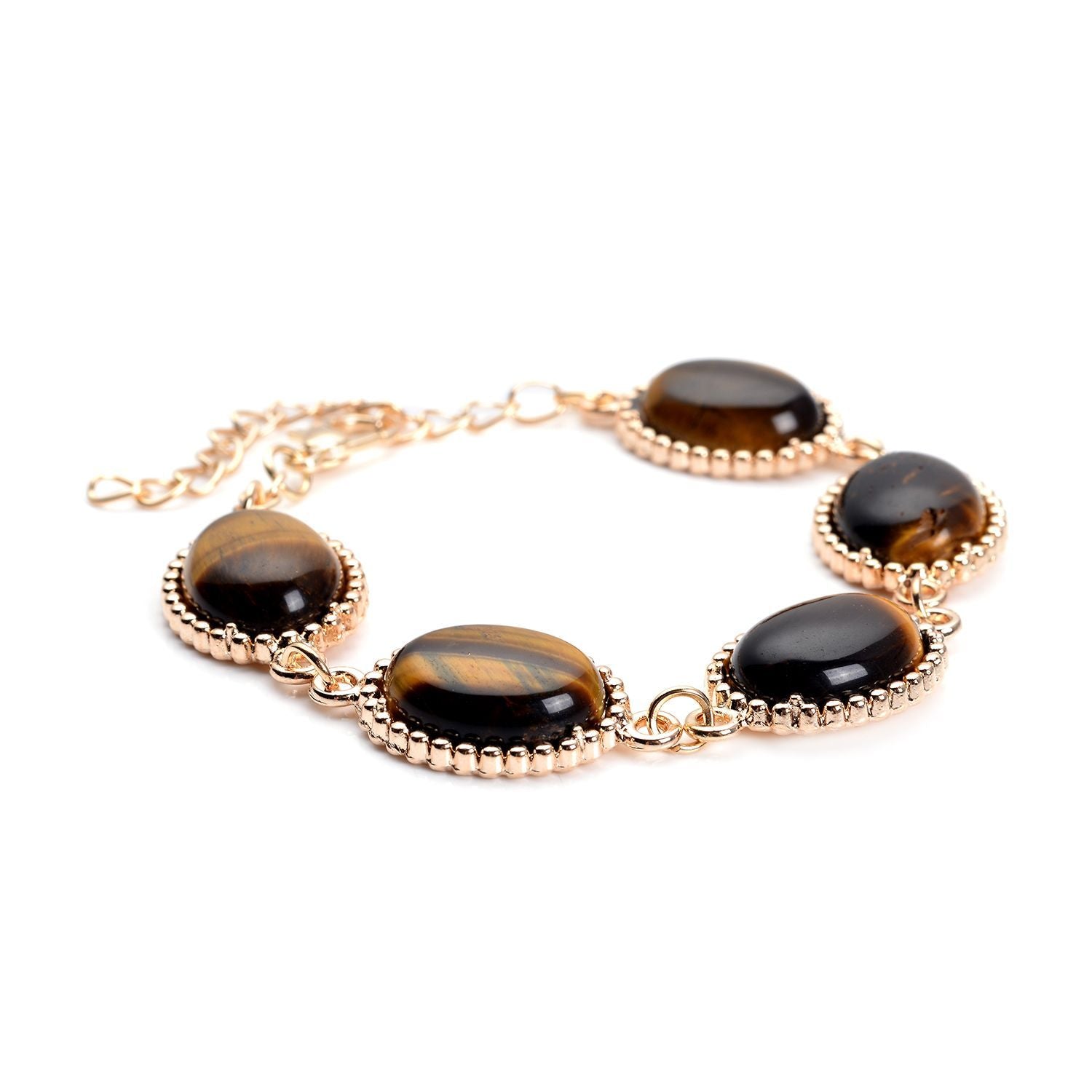 Gelbe Tigerauge-Ohrringe und Armband, reiner Edelstahl goldfarben ca. 95,00 ct