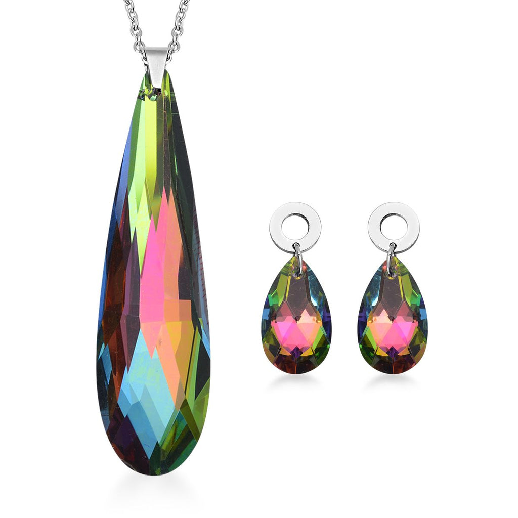 Mehrfarbige Glas-Ohrringe und Anhänger mit Kette, reiner Edelstahl