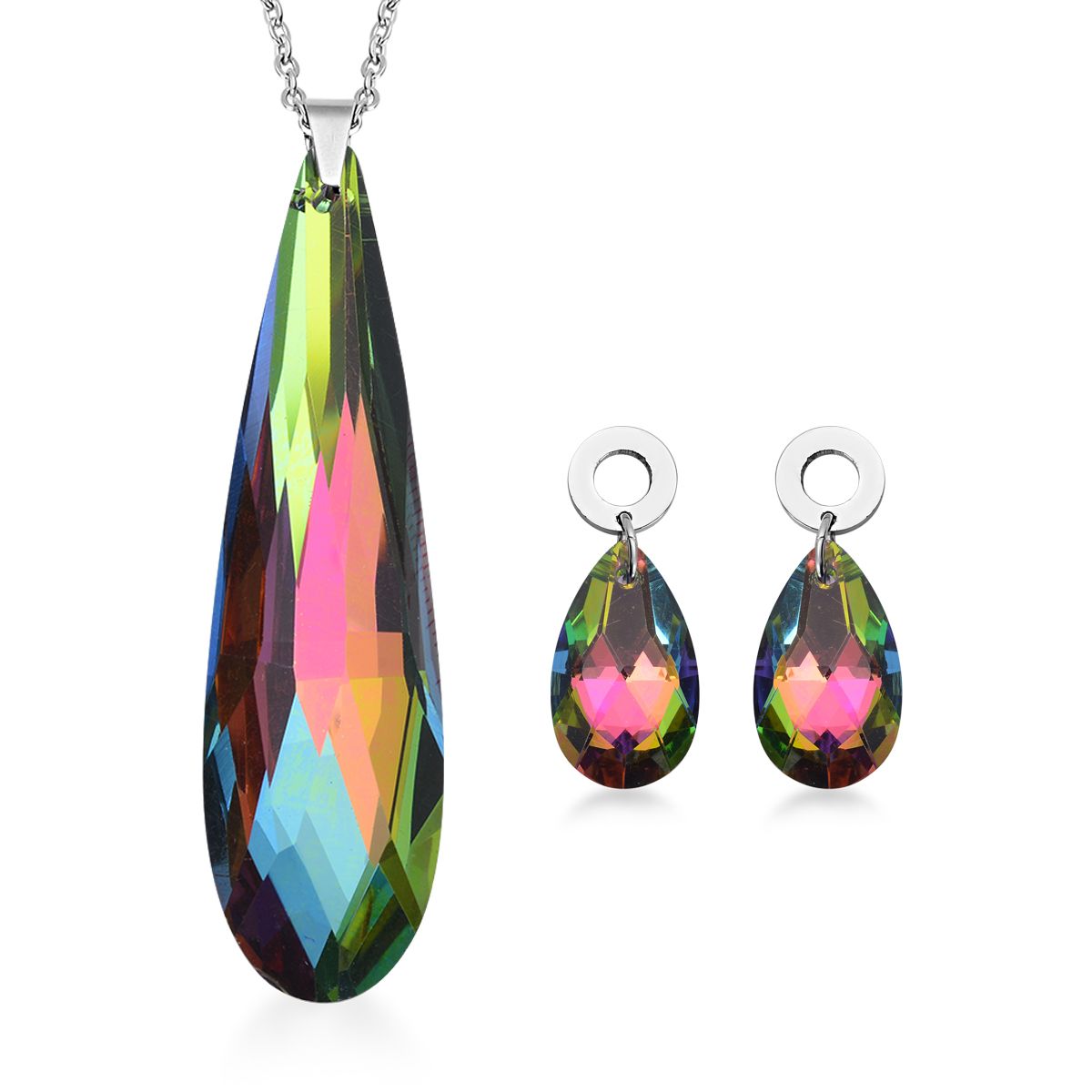 Mehrfarbige Glas-Ohrringe und Anhänger mit Kette, reiner Edelstahl